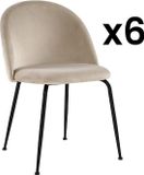 Vente-unique Set van 6 stoelen MELBOURNE - Fluweel en mat zwart metaal - Beige