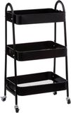 5Five Keuken en badkamer trolley / kastje - zwart - metaal - 78 x 44 x 32 cm - 3 niveaus - draadmanden - verrijdbaar