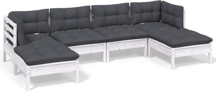 vidaXL 6-delige Loungeset met kussens grenenhout wit