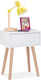 Merkloos Relaxdays nachtkastje met lade - modern - 55 x 42 x 30 cm - bijzetkastje - houten poten - wit