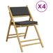 Ensemble de bistro 4 pièces pliable avec coussins bambou gris foncé