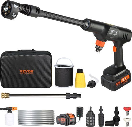 VEVOR Accu-Hogedrukreiniger, Borstelloze Waterdrukreiniger, Spuitpistool, Hogedrukreinigerpistool (21 V, 50 Bar, voor Mobiel Reinigen en Bewateren, 3,5 L/Min, Inclusief Accessoires, 0°~40° Mondstuk)