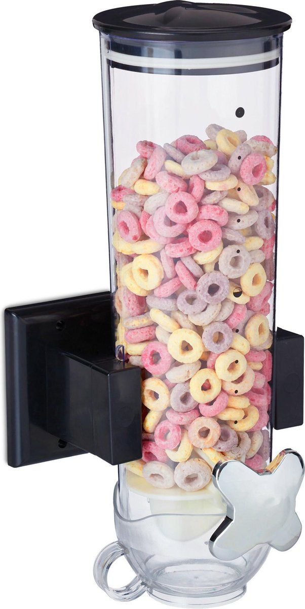 Relaxdays Cornflakes Dispenser Muur - Enkel - 1,7 L - Zwart