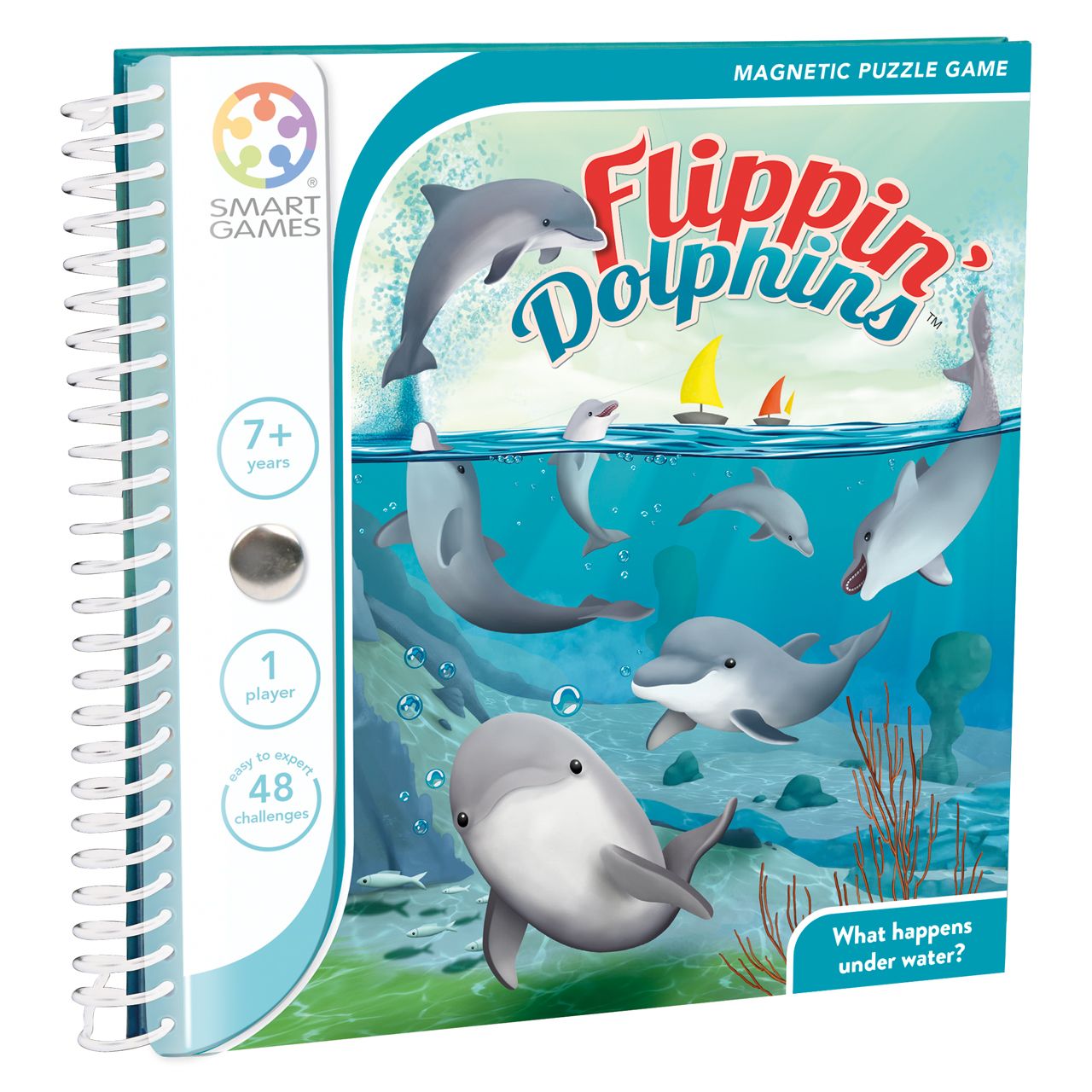 SmartGames Flippin' Dolphins - Magnetic Puzzle Game - 48 Challenges - Ages 7+