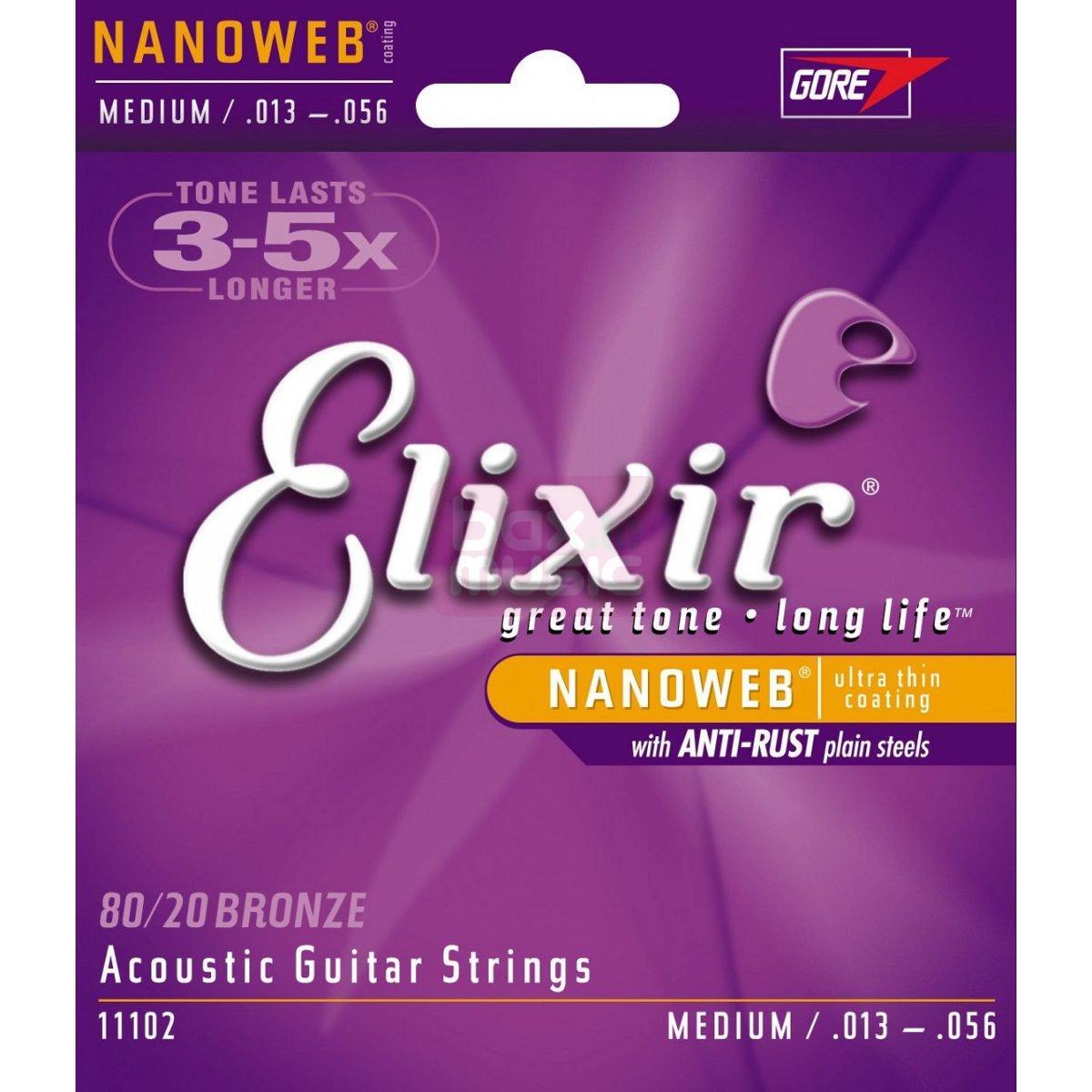 Elixir 11102 Nanoweb Medium snarenset voor akoestische gitaar