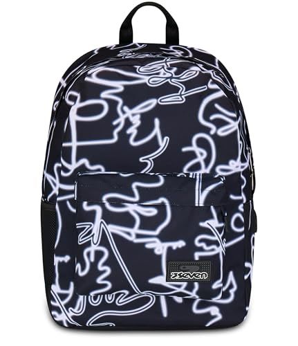 Seven Ischoolpack Schoolrugzak, zwart, Amerikaanse rugzak met geïntegreerde powerbank en tablettas, school, kinderen en jongeren, Zwart, Eén maat, modern