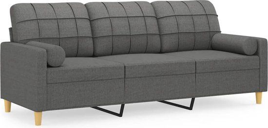 vidaXL Driezitsbank met sierkussens 180 cm stof donkergrijs