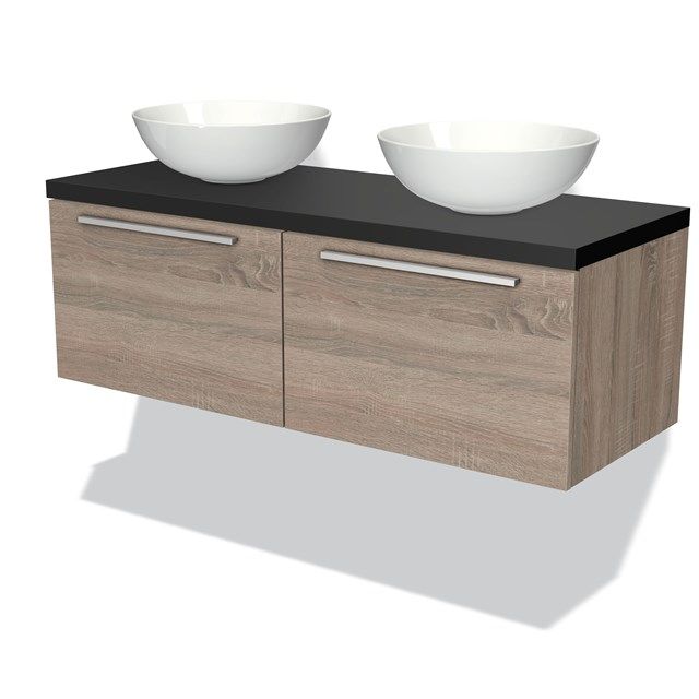 Maxaro Badkamermeubel Modulo Plato Eiken 120cm 2 Lades Vlak Mat Zwart