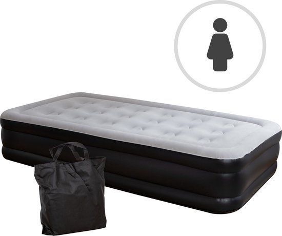 AVENLI Opblaasbaar matras, elektrisch bed, zelfopblazend, 2 personen, 203 x 157 x 47 cm, logeerbed met geïntegreerde pomp, extra hoog lighoogte, gevlokt oppervlak, voor camping en thuis