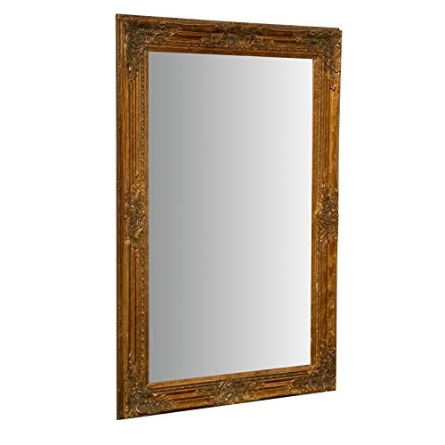 BISCOTTINI INTERNATIONAL ART TRADING Wandspiegel voor badkamer en slaapkamer 62 x 92 x 5 cm | wandspiegel met haak | gouden spiegel