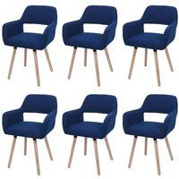 Mendler Set van 6 eetkamerstoelen HWC-A50 II - Gestoffeerde keukenstoel - Hout en geribbelde stof (400 g/m²) - Blauw