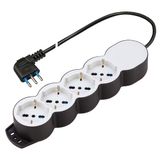 POLY POOL - PP2545 CROMIX meervoudige stekkerdoos, grijs en zwart, 4 stopcontacten P40 pluristandaard, met ruimtebesparende stekker, groot 16 A 2P+T, 1,5 meter kabel