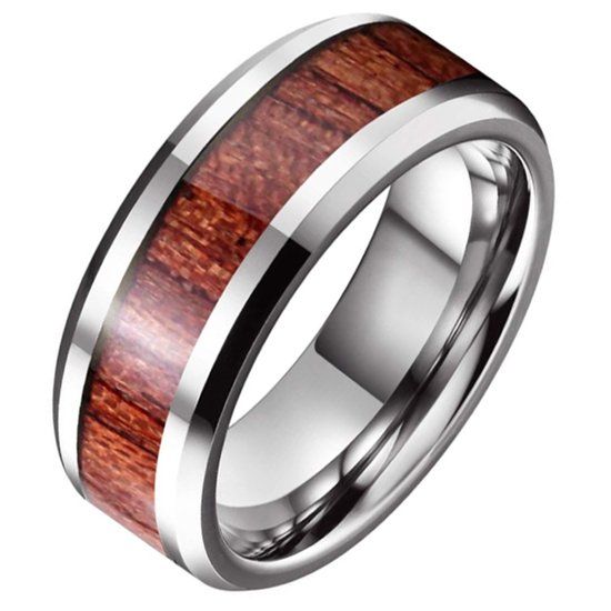 TJ Tom Jaxon Wolfraam heren ring Tom Jaxon Zilverkleurig Glans Palissander Inlay-20mm