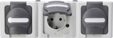 Kopp 131356005 BlueElectric Compleet Wandcontactdoos met randaarde en klapdeksel spatwaterdicht Grijs 3-voudig