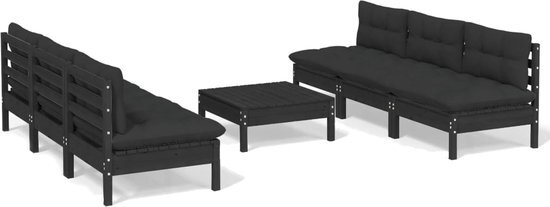 vidaXL 7-delige Loungeset met antracietkleurige kussens grenenhout