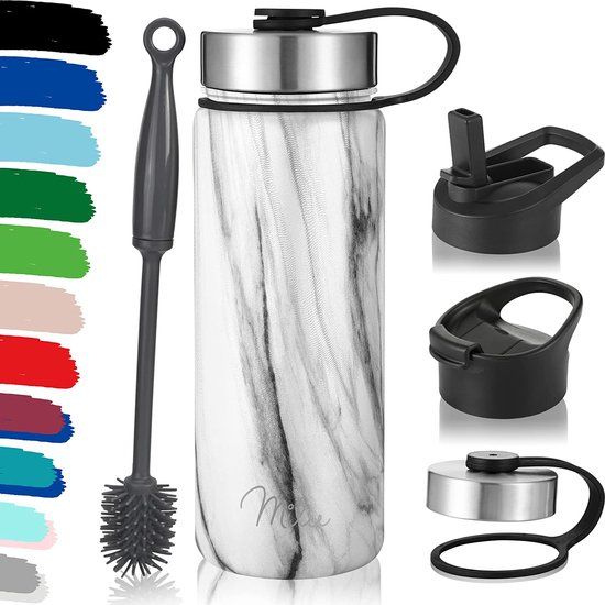 Milu Roestvrij Staal Vacuüm Geïsoleerde Waterfles - 500ml, Dubbelwandig, RVS, Wit