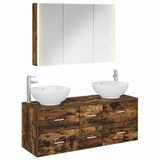 vidaXL Badkamermeubel Set 4 st Gerookt eiken Bewerkt hout en glas
