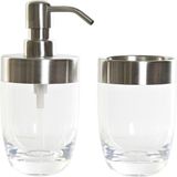Item International Zeeppompje - incl. beker - zilver - kunststof - 17 cm - badkamer accessoires