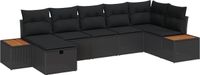 vidaXL Tuinbank Set met Kussen 7 Stuks Zwart Poly Rattan