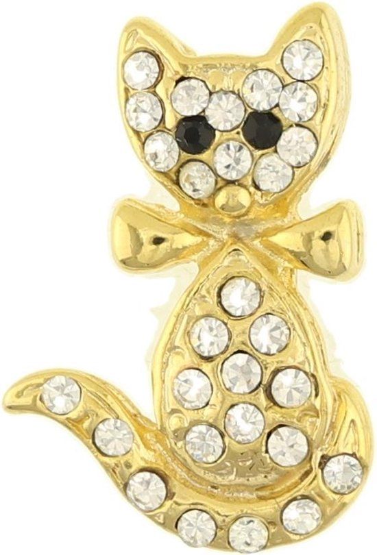 Behave® Broche poes kat met steentjes goud kleur 2,5 cm