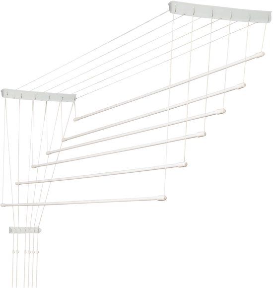 KADAX Plafondwasdroger, wasdroger voor het plafond 6, wanddroger met polyethyleen beklede stalen spijlen, plafonddroger, draagvermogen 12 kg (6x 170/wit)
