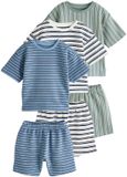 Next Jongens Set van 3 korte pyjama's Blauw/Wit/Grijs gestreept 104/110