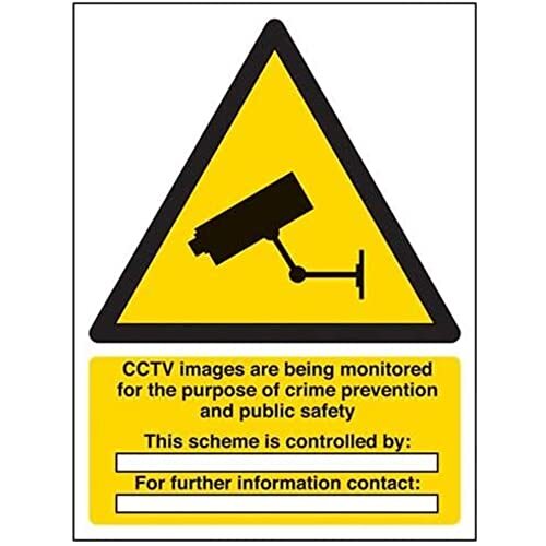 V Safety VSafety 6E031AN-R "CCTV/Images Are Woring Monitored" waarschuwingsbord, stijf kunststof, portret, 150 mm x 200 mm, zwart/geel