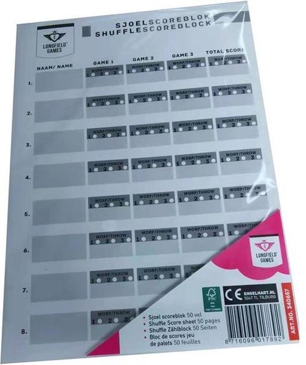 Longfield Games Sjoelscoreblok - 50 Vellen - Wit/Zwart