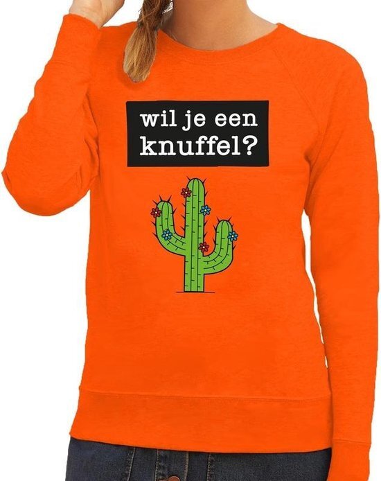 Bellatio Decorations Wil je een Knuffel tekst sweater oranje dames - dames trui Wil je een Knuffel - oranje kleding S