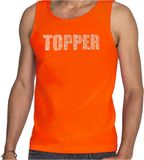 Bellatio Decorations Glitter Topper tanktop oranje met steentjes/ rhinestones voor heren - Glitter kleding/ foute party outfit S