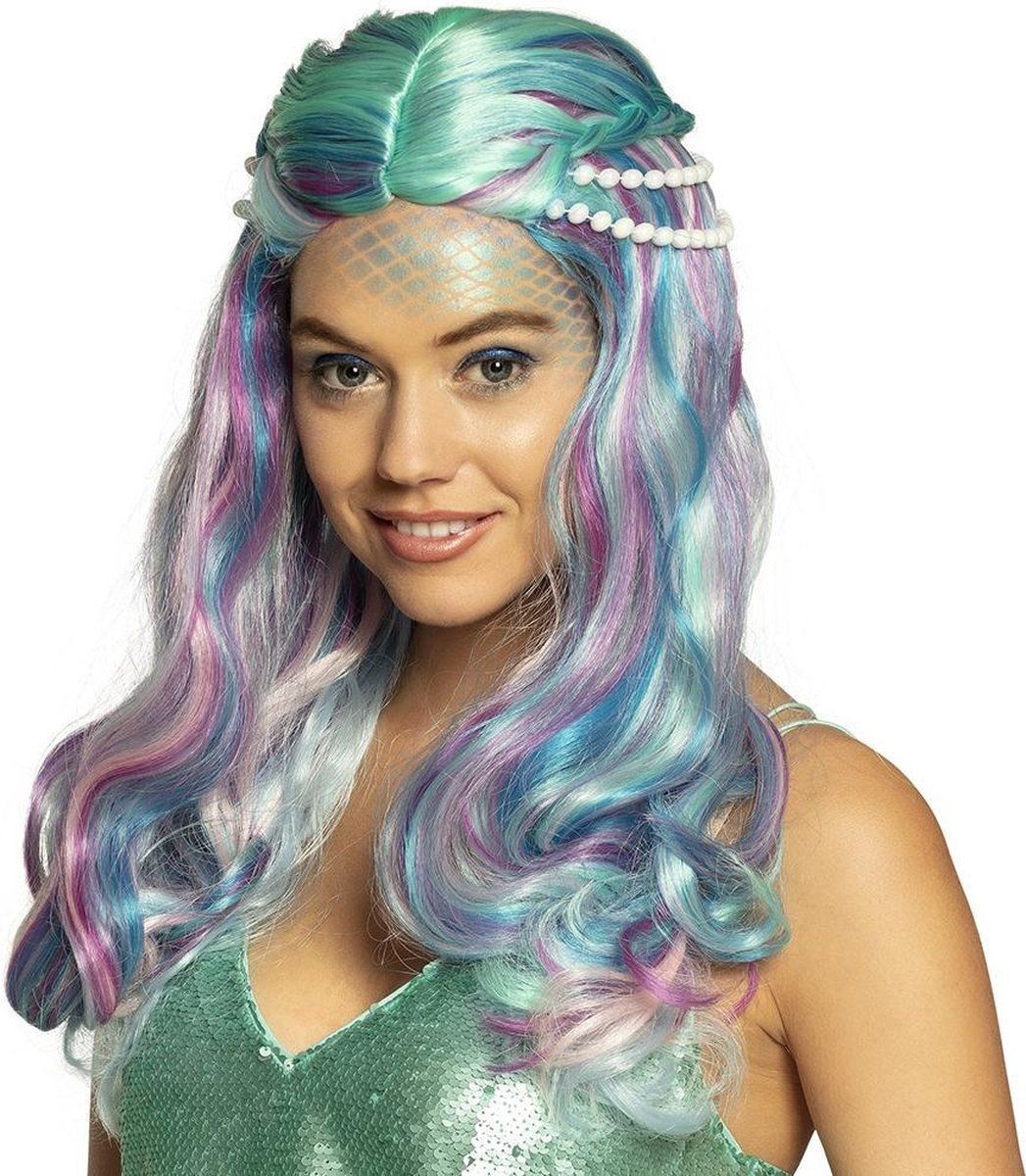 Boland Pruik Sea Pearl - Lange haren met krullen - Zeemeermin - Parels - Multikleur