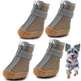 Hcpet Hondenlaarzen met pootbeschermer, antislip, ademende hondenschoenen voor kleine tot middelgrote honden met reflecterende bandjes, waterdichte puppylaarsjes 4 stuks