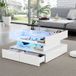 Pangivo Table basse relevable carrée avec LED, 2 tiroirs et plateau en verre trempé, blanc brillant, 80x80x45cm