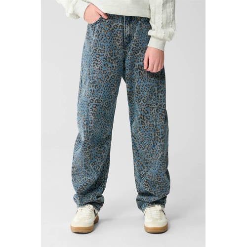 Shoeby high waist barrel jeans met panterprint medium blue denim