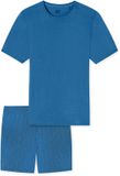 SCHIESSER - Heren Pyjama Kort - Blauw - Modal/Elastaan - Maat 48