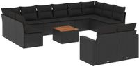 vidaXL 13-delige Loungeset met Kussens Poly Rattan Zwart