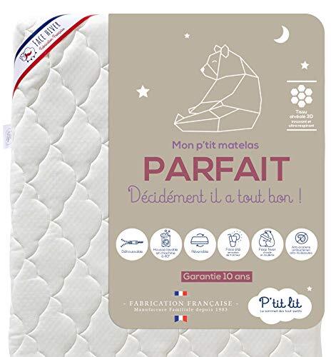 P'TIT LIT - Perfect Baby Matras - 60x120 cm - 1 Zomerzijde / 1 Winterzijde - Huisstofmijt bescherming - Afritsbare hoes - Oeko-Tex® - EU-product