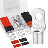 132 HOUSUN 132 stuks koperen accukabel-eindkappen voor 4 6 8 10 AWG, vertind batterijklemmen, draadverbinders 4 6 8 10, ringklemmen met krimpkous