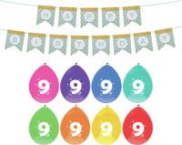 Haza Verjaardag 9 jaar geworden versiering - 16x thema ballonnen/1x Happy Birthday slinger 300 cm