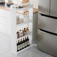 Merkloos / Sans marque Decopatent® Smal Keukenrek opbergrek 4 laags op Wieltjes met Vakken - Wit - 115.5 cm. Hoog