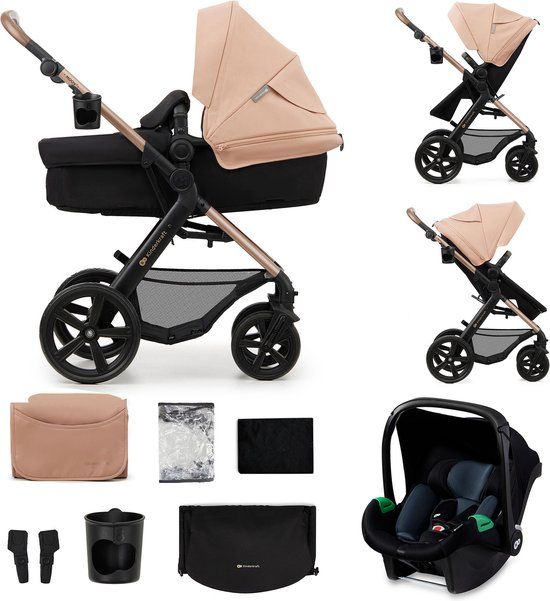 Kinderkraft MOOV 2 3-in-1 Kinderwagen – Wandelwagen & Travel System met MINK PRO i-Size Autostoeltje – Grote Lekbestendige Wielen – UPF50+ Kap – Beige