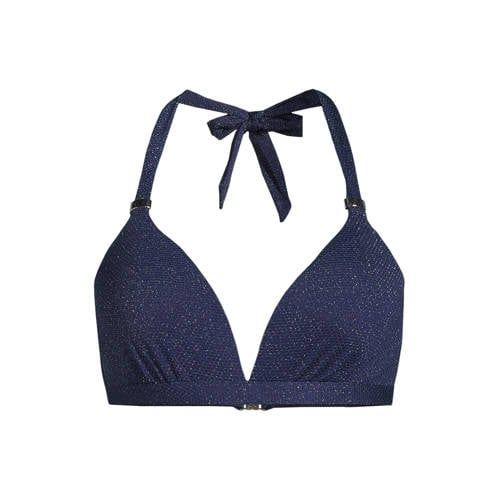 BEACHWAVE voorgevormde halter bikinitop met lurex en textuur donkerblauw