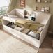 STILVORA Daybed 90x190 cm – Hydraulisch Opbergbed Met Oplaadstation – Hoofdbord Met Planken – Zonder Matras – Houten Design – Wit