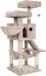 MAZAZU Krabpaal Kattenhuis Kattenboom Taupe Beige Met Hangmat Ligmand Loopbrug Zacht Pluche 49x49x135