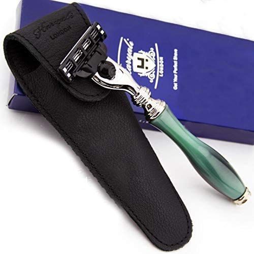 Haryali London Moss Green Triple Edge Razor & Leather Case - Travel Set