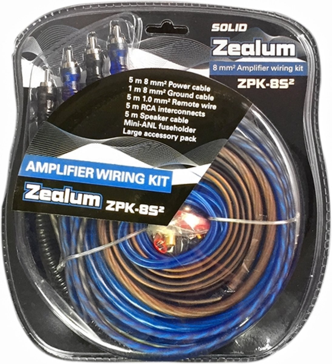 Zealum ZPK8S2 Aansluitset / Kabelset 8mm2 - voor auto versterker of actieve subwoofer - incl. alle benodigde kabels