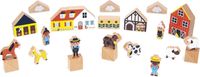 Set de 34 cubes en bois massif - Thème champêtre - Complément idéal pour les tapis de voiture - Jouet de construction - Développe l'imagination