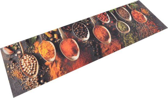 vidaXL Keukenmat - wasbaar - lepel- en kruidenprint - 45x150 cm - fluweel