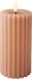 Lumineo Luxe LED kaars/stompkaars - lichtroze - ribbel - D7,5 x H17,3 cm - timer