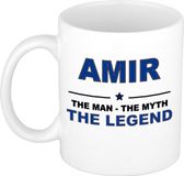 Bellatio Decorations Amir cadeau mok - man myth legend - naam koffiemok / beker - wit en blauw - 300 ml - verjaardag